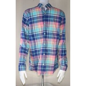Vineyard Vines Island Madras Blue Pink Button Plaid Down Long Sleeve Size XL 18